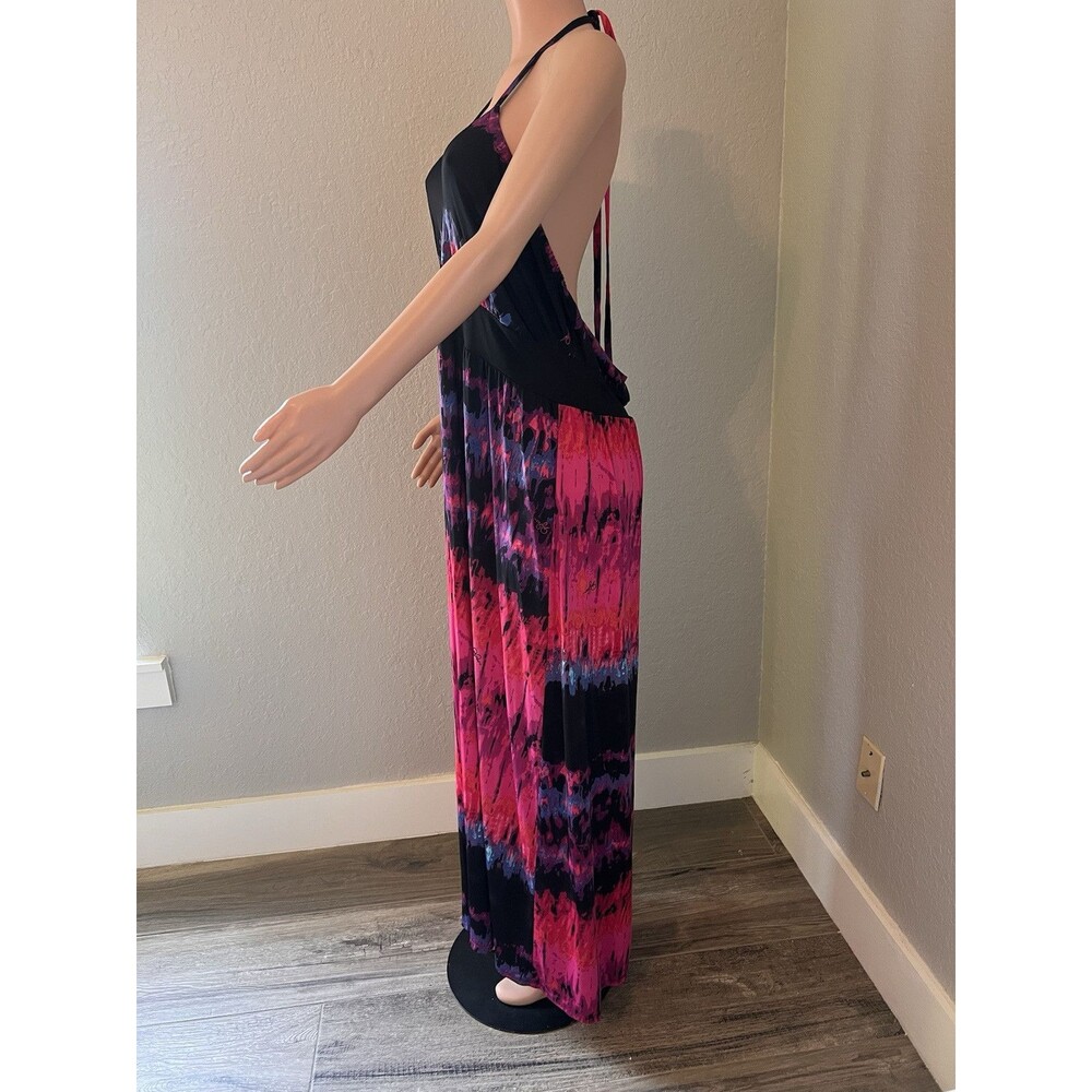Baby Phat Womens Pink Black tie dye Sexy Flowy Maxi Halter Stretch 2X Dress #196 - Picture 6 of 10